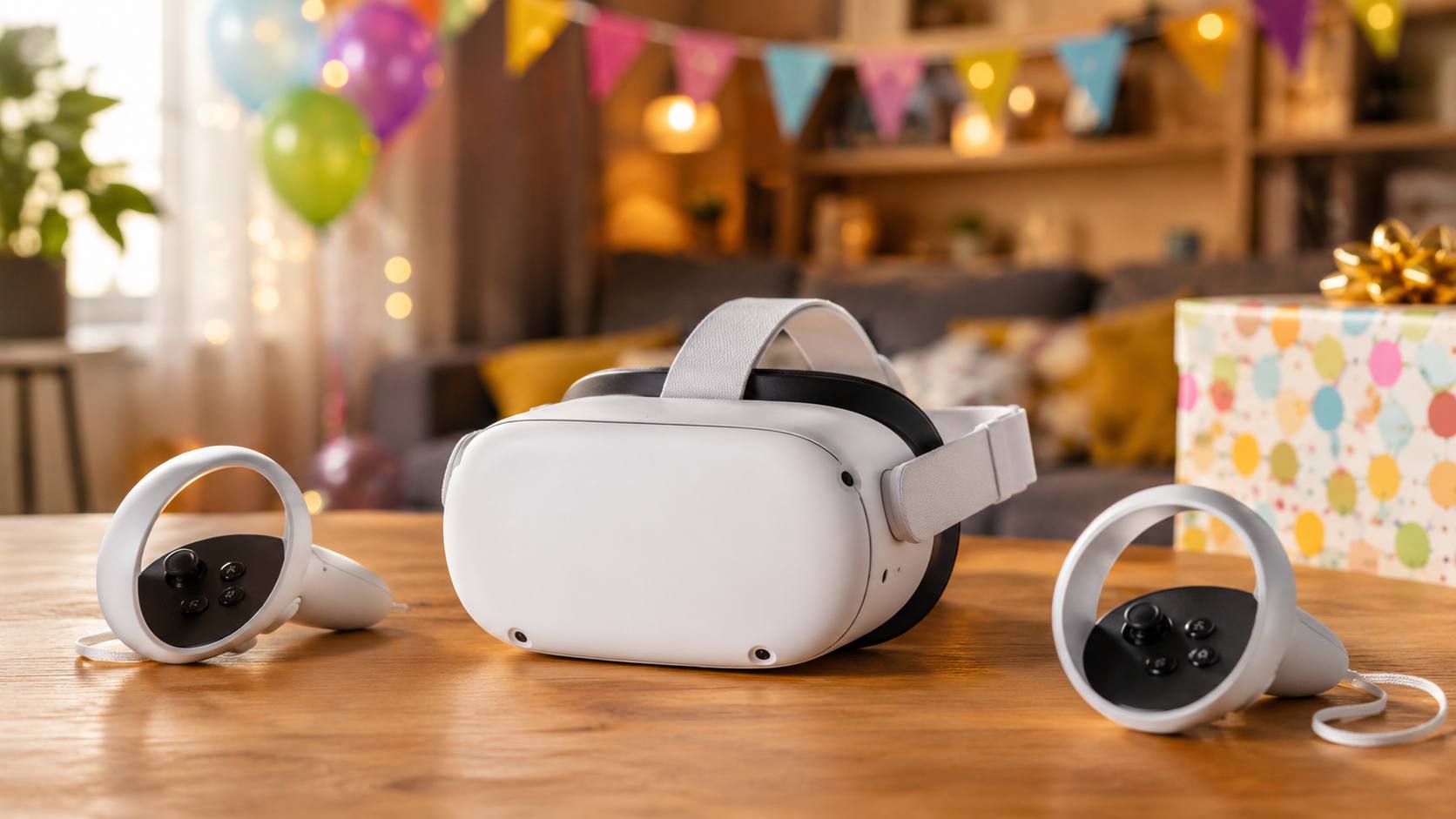 VR-очки и контроллеры на столе